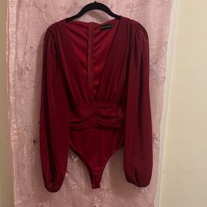 Elegant Red Long-Sleeve Bodysuit Size 12